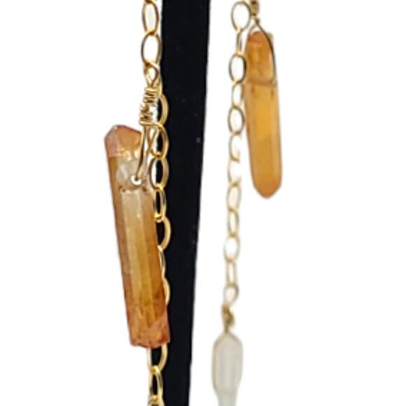 Gold Raw Quartz Crystals Dangle Chain Fashion Earrings ~ NEW - Picture 3 of 6